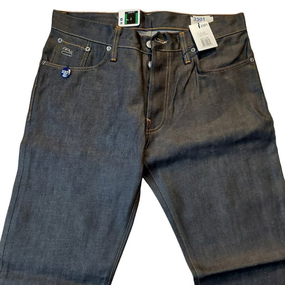G-Star Raw 3301 Loose Brooklyn Denim Button Fly Dark Blue Denim Jeans Sz 30 NWT - Picture 4 of 15